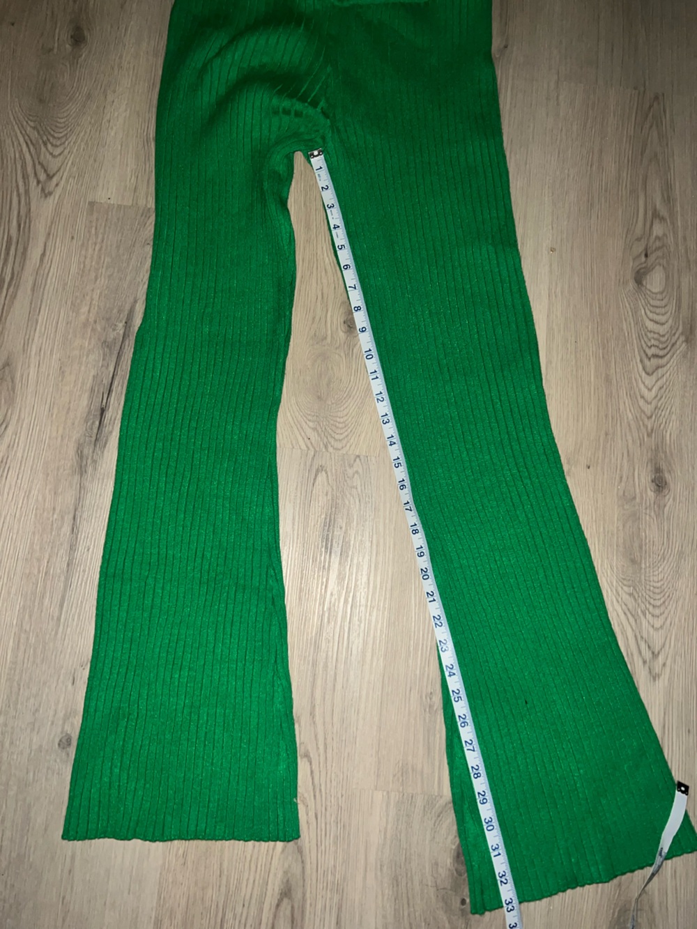 ASOS Green Ribbed Flare Pants Size 10 High Rise Knit Stretch - Picture 2 of 13